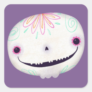 Cute Halloween Decoration Spooky Sugar SKull Square Sticker