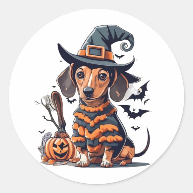 Cute Halloween dog Classic Round Sticker (Front)