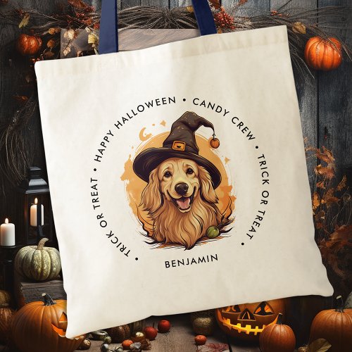Cute Halloween Dog Personalized Trick Or Treat Tote Bag