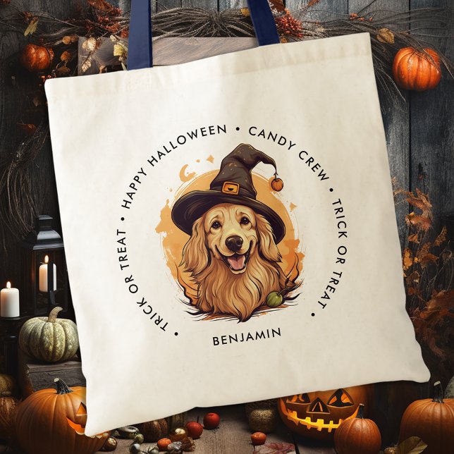 Cute Halloween Dog Personalized Trick Or Treat Tote Bag (Creator Uploaded)