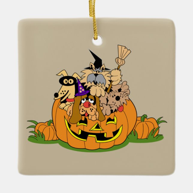 Cute Halloween dogs in a Pumpkin Ceramic Ornament (Front)