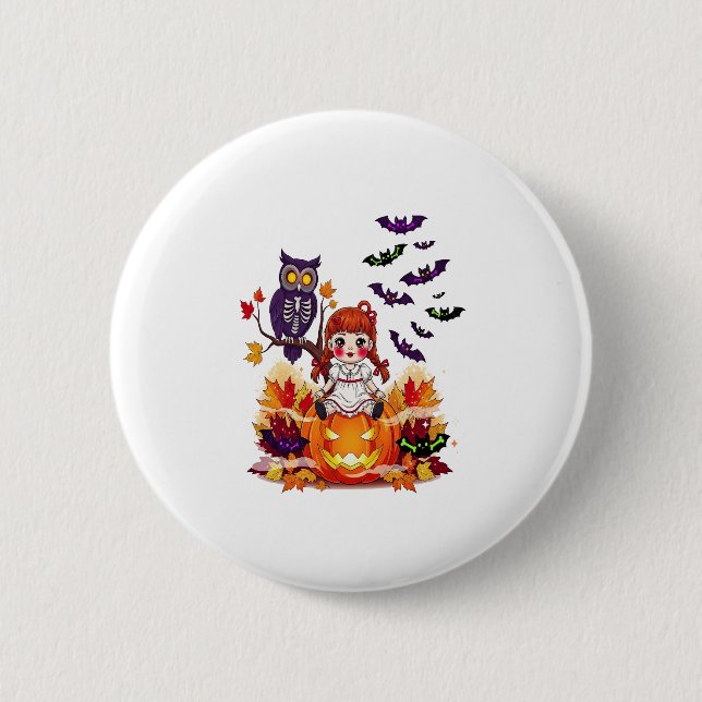 Cute Halloween Doll Owl Button (Front)