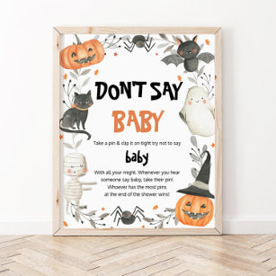 Cute Halloween Don't Say Baby Baby Shower Game Poster