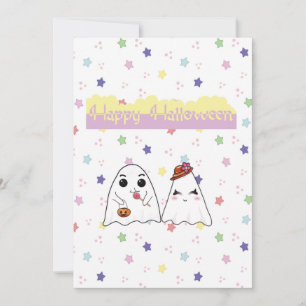 Cute Halloween Doodle Ghosts Flat Holiday Card