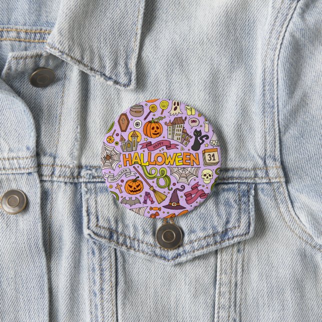 Cute Halloween Doodle Pattern Button (In Situ)