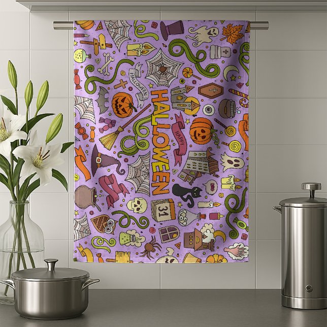 Cute Halloween Doodle Pattern Kitchen Towel (Creator Uploaded)