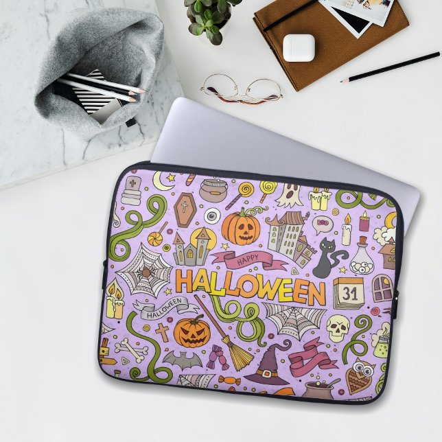 Cute Halloween Doodle Pattern Laptop Sleeve (Creator Uploaded)