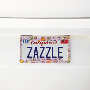 Cute Halloween Doodle Pattern License Plate Frame