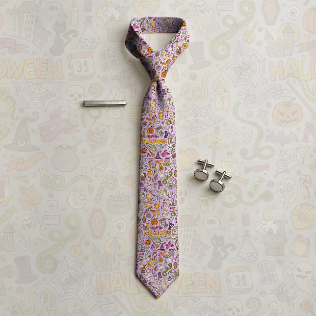 Cute Halloween Doodle Pattern Neck Tie (Creator Uploaded)