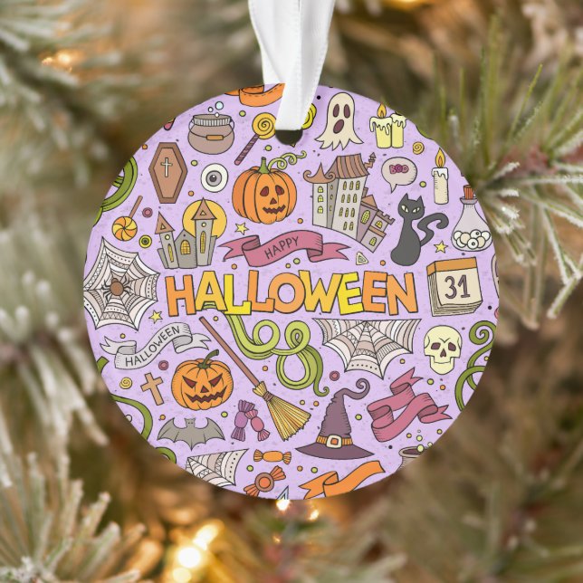 Cute Halloween Doodle Pattern Ornament (Tree)
