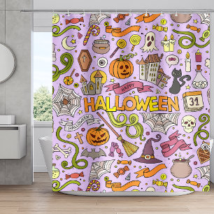 Cute Halloween Doodle Pattern Shower Curtain