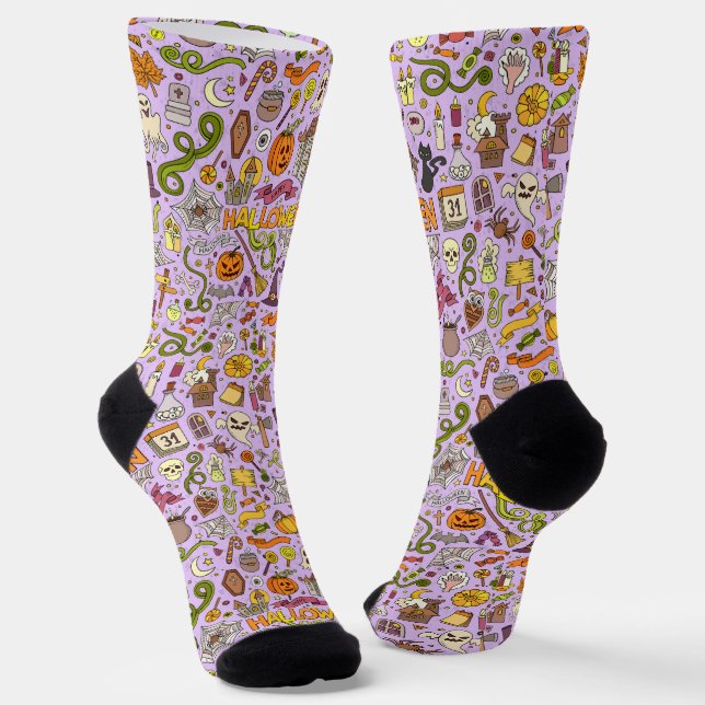 Cute Halloween Doodle Pattern Socks (Angled)