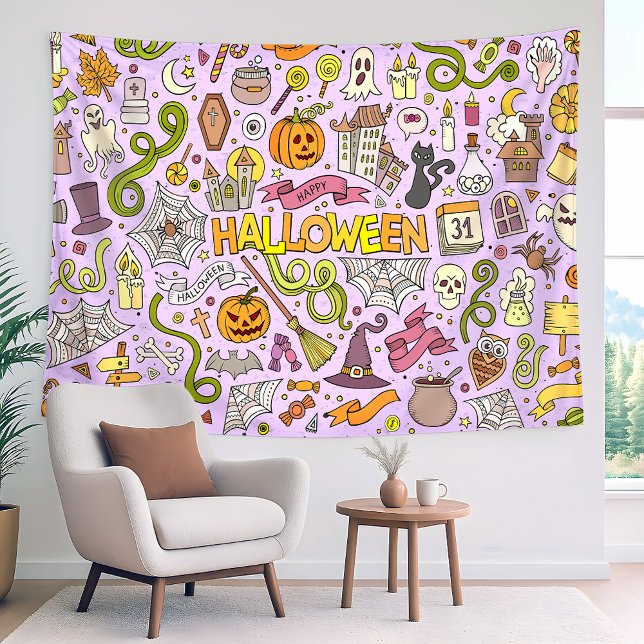 Cute Halloween Doodle Pattern Tapestry (Creator Uploaded)