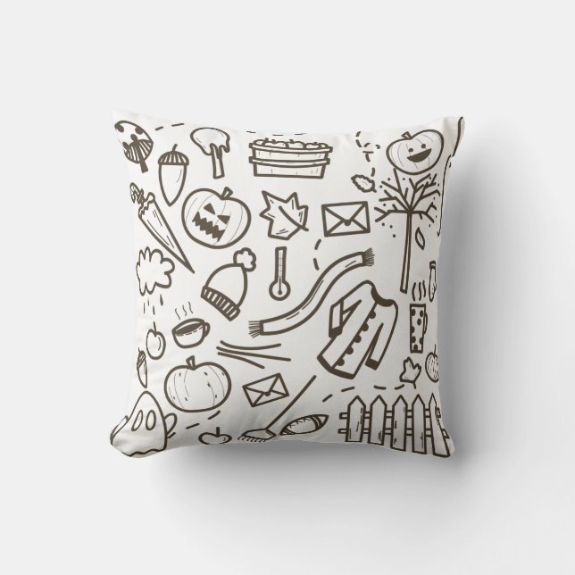 Cute Halloween Doodle Seamless Pattern, Halloween Throw Pillow (Front)