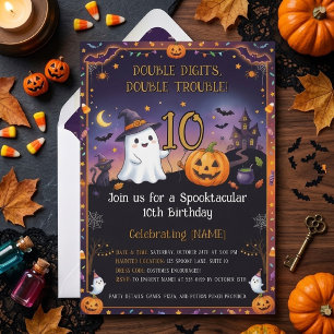 Cute Halloween Double Digits 10th Birthday Invite