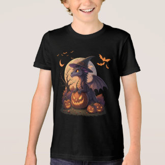 Cute Halloween Dragon Witch Hat Pumpkin Moon Tri-Blend Shirt