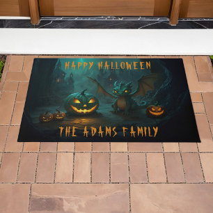 Cute  Halloween Dragon with Scary Pumpkins Doormat