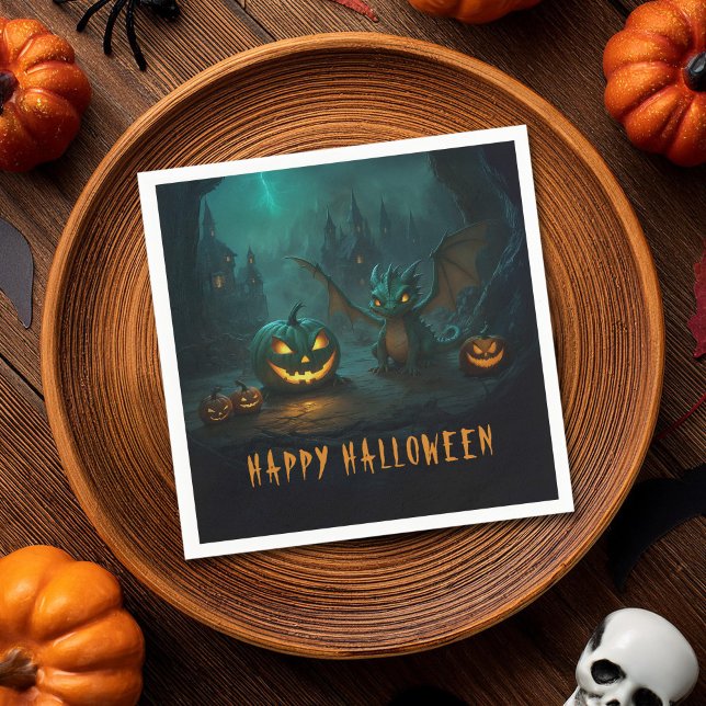 Cute  Halloween Dragon with Scary Pumpkins Napkins (Creator Uploaded)