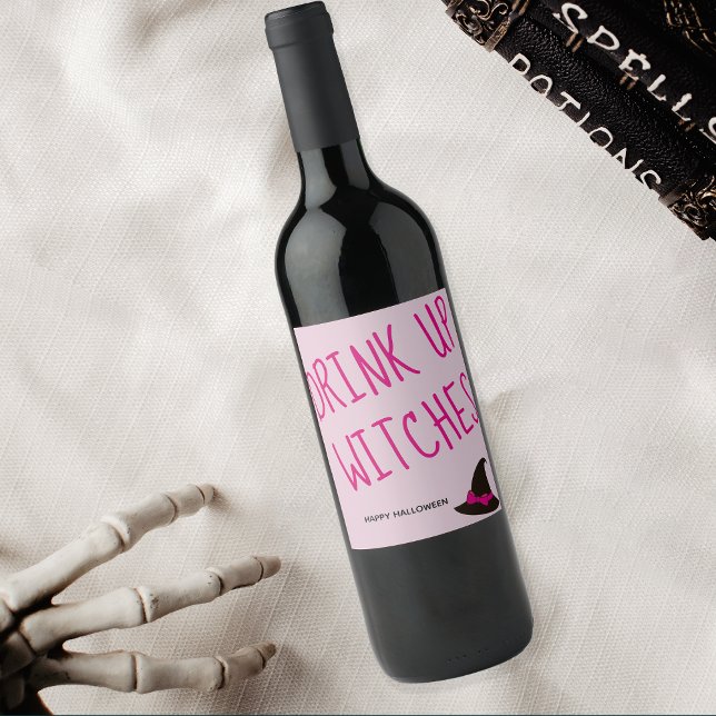 Cute Halloween Drink Up Witches  Wine Label (Creator Uploaded)