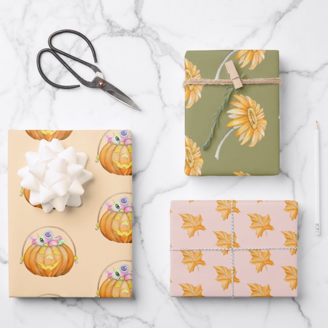 Cute Halloween Earth Tones Wrapping Paper Sheets (Front)