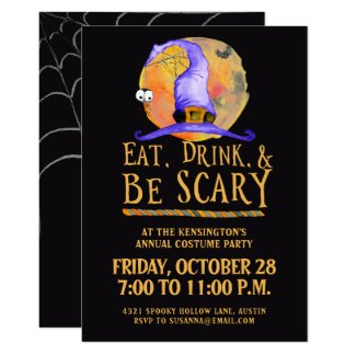 Cute Halloween Eat Drink Be Scary Costume Party Invitation