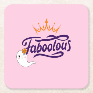 Cute Halloween, Faboolous, Cute Ghost, Preppy  Square Paper Coaster