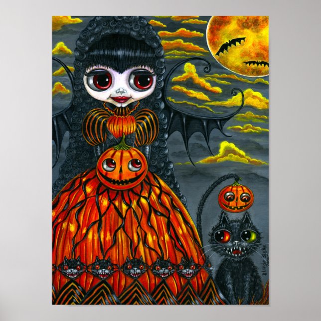 Cute Halloween Fairy Black Cat Bi-Color Eyes Poster (Front)