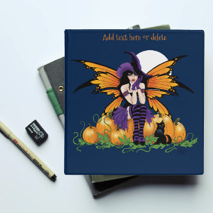 Cute Halloween Fairy Pumpkin Patch Black Cat 3 Ring Binder