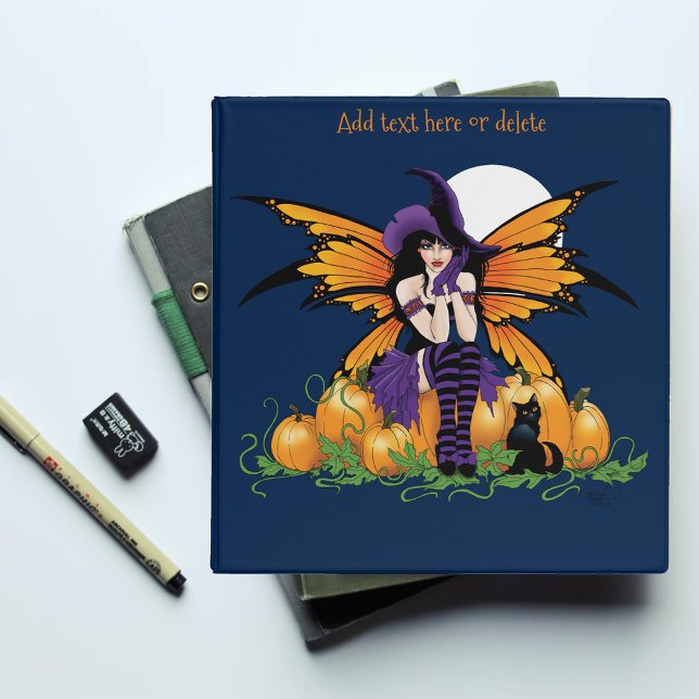 Cute Halloween Fairy Pumpkin Patch Black Cat 3 Ring Binder (Creator Uploaded)