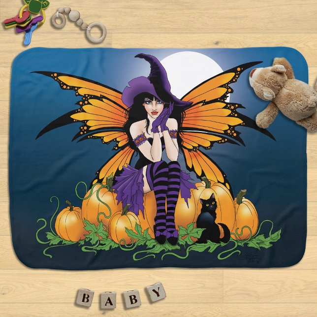 Cute Halloween Fairy Pumpkin Patch Black Cat Baby Blanket (Creator Uploaded)