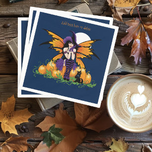 Cute Halloween Fairy Pumpkin Patch Black Cat Napkins
