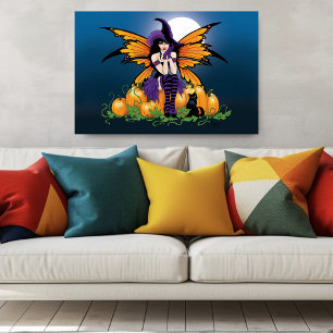 Cute Halloween Fairy Pumpkin Patch Black Cat Poster