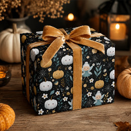 Cute Halloween Fairy Pumpkin Pattern Wrapping Paper Sheets