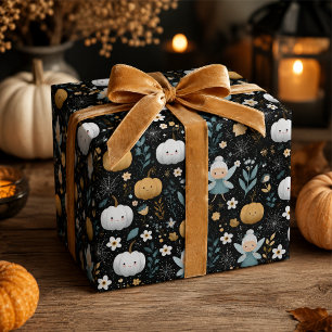 Cute Halloween Fairy Pumpkin Pattern Wrapping Paper Sheets