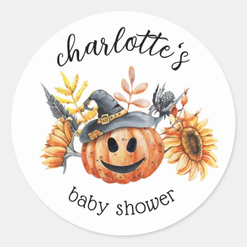 Cute Halloween Fall Autumn Pumpkin Baby Shower Classic Round Sticker