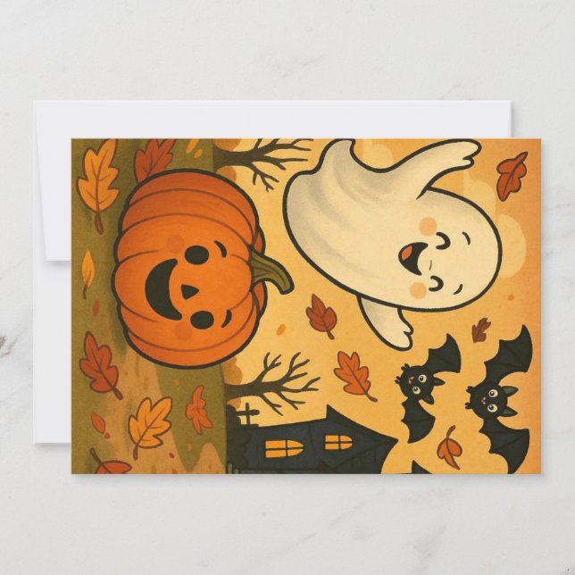 Cute Halloween/fall ghost pumpkin cartoon Invitation (Front)