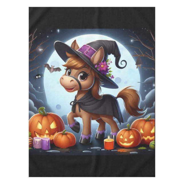 Cute Halloween/Fall horse, bat & pumpkins Tablecloth (Front)
