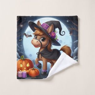 Cute Halloween/Fall horse, bat & pumpkins Wash Cloth