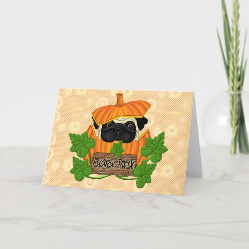 Cute Halloween Fall Pug Pugkin Pumpkin Patch Card