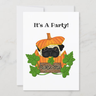 Cute Halloween Fall Pug Pugkin Pumpkin Patch Invitation