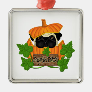 Cute Halloween Fall Pug Pugkin Pumpkin Patch Metal Ornament