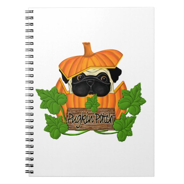 Cute Halloween Fall Pug Pugkin Pumpkin Patch Notebook (Front)