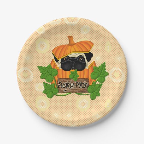 Cute Halloween Fall Pug Pugkin Pumpkin Patch Paper Paper Plates