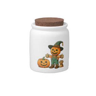 Cute Halloween/Fall scarecrow and pumpkin Candy Jar