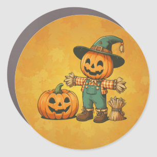 Cute Halloween/Fall scarecrow and pumpkin Car Magnet