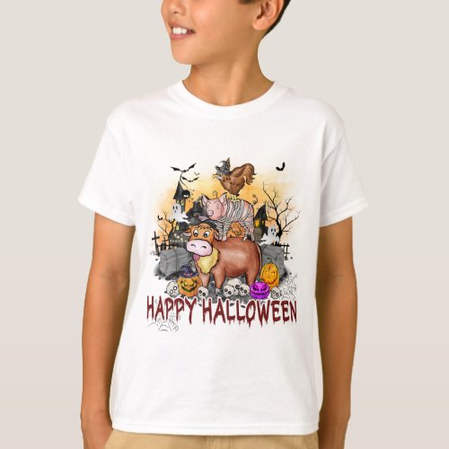 Cute Halloween Farm Animals Typography T_Shirt