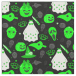 cute halloween floral ghost acid green  fabric