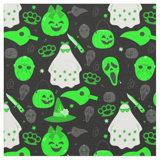 cute halloween floral ghost acid green  fabric