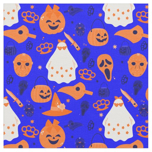 cute halloween floral ghost blue orange fabric