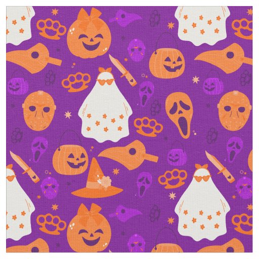 cute halloween floral ghost orange fabric